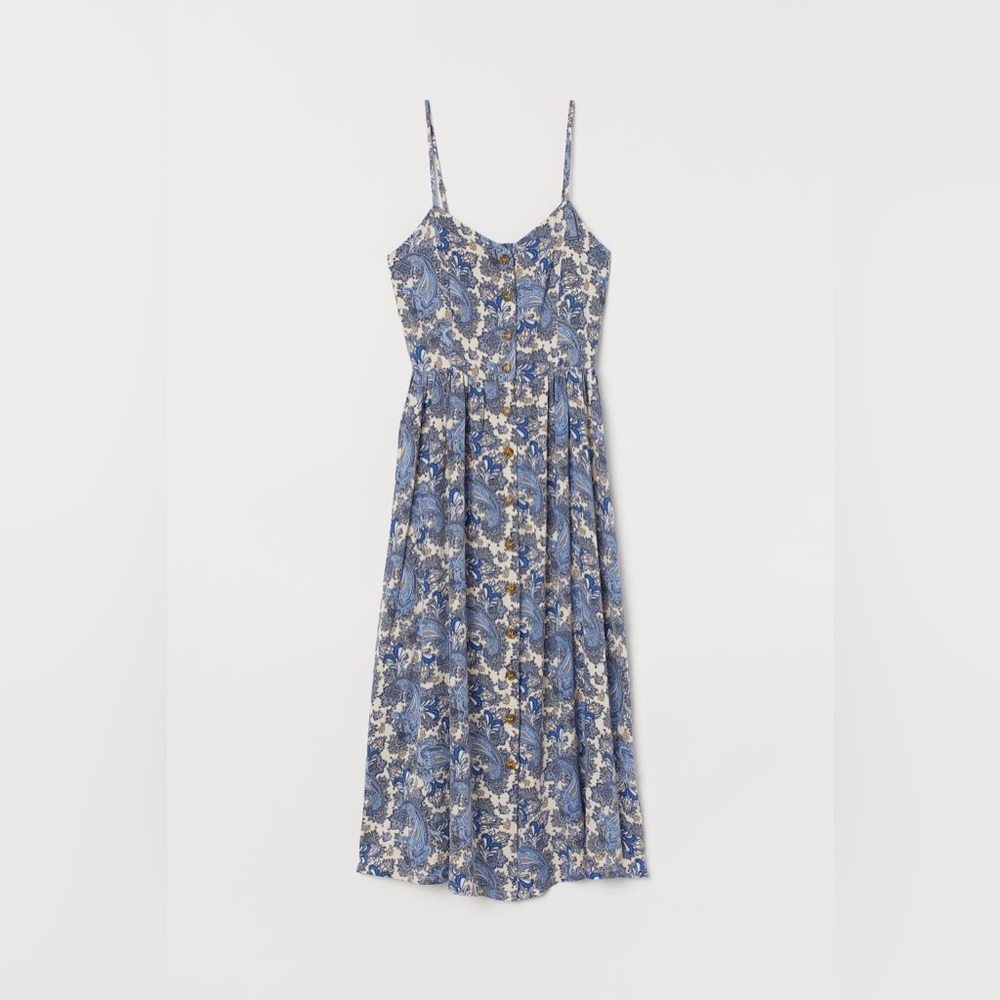 H&M Blue Floral Midi Dress with Spaghetti Straps